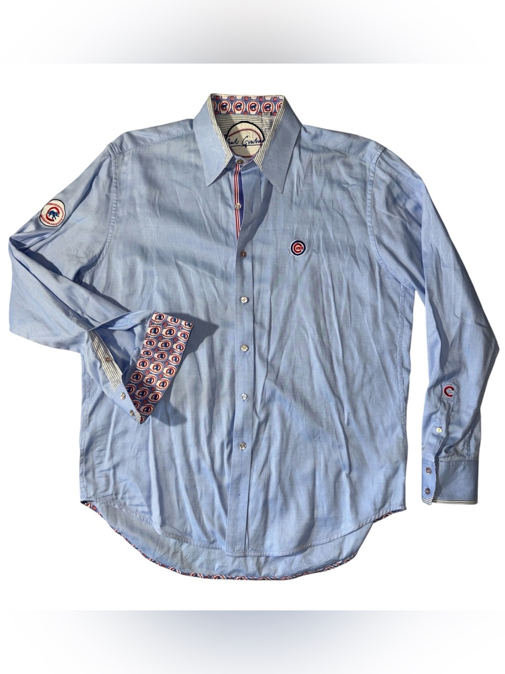 Robert Graham mens XL blue Chicago Cubs MLB button up casual shirt EUC
